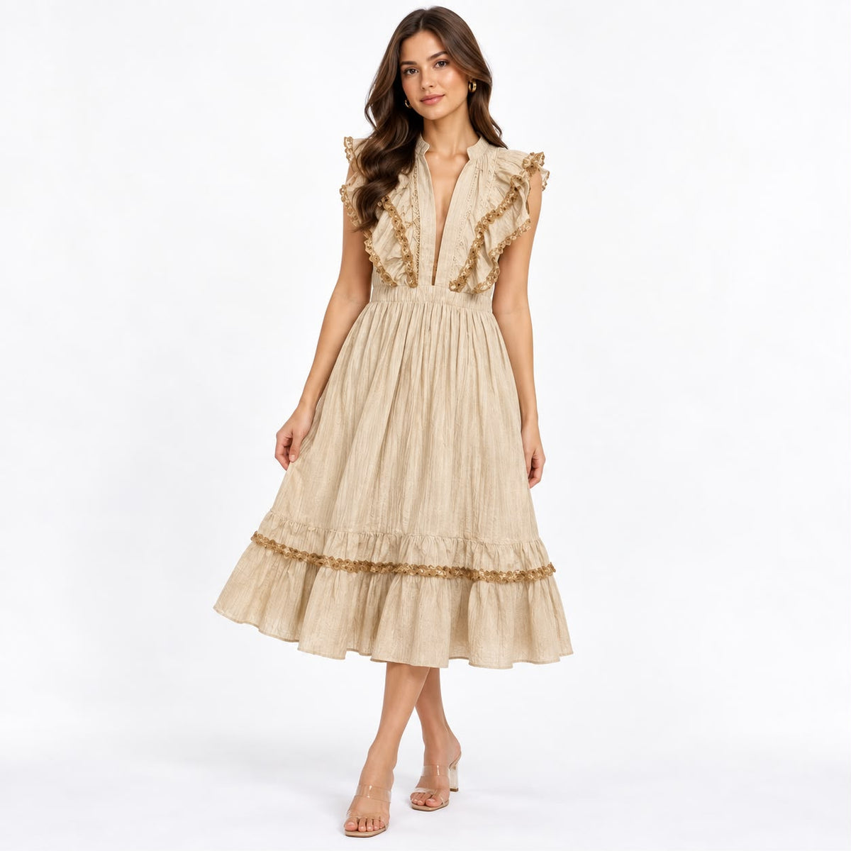 Elara Ruffle Midi Dress