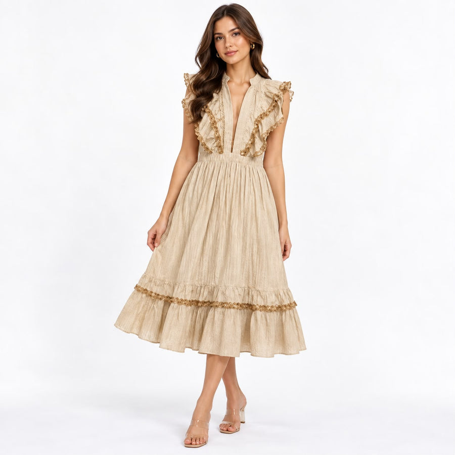 Elara Ruffle Midi Dress