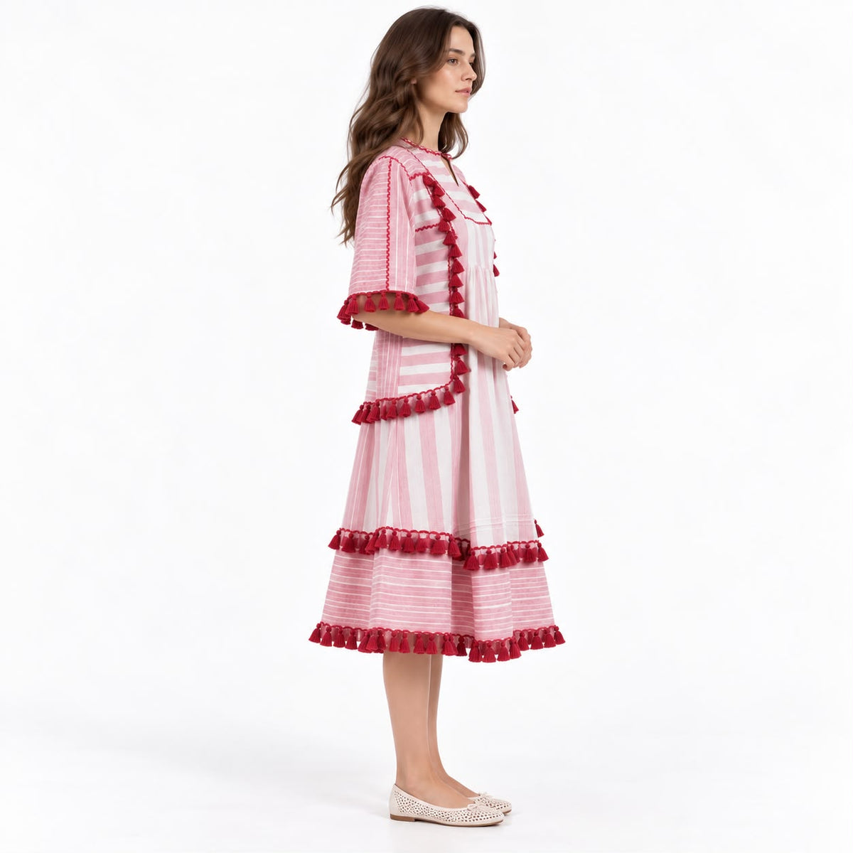 Rosé Tassel Midi Dress
