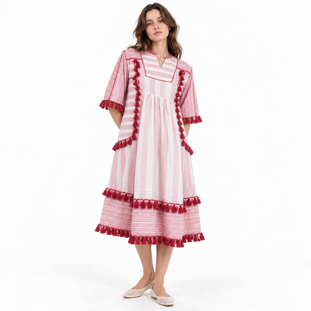 Rosé Tassel Midi Dress