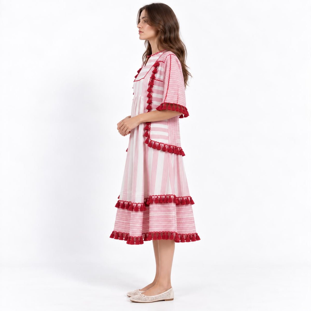 Rosé Tassel Midi Dress