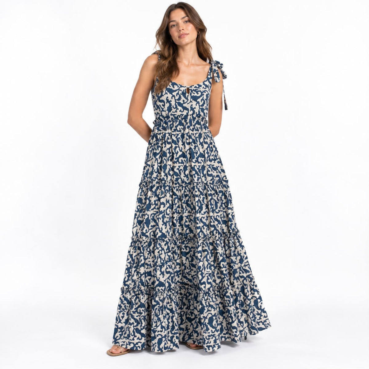 Indigo Bloom Tiered Dress