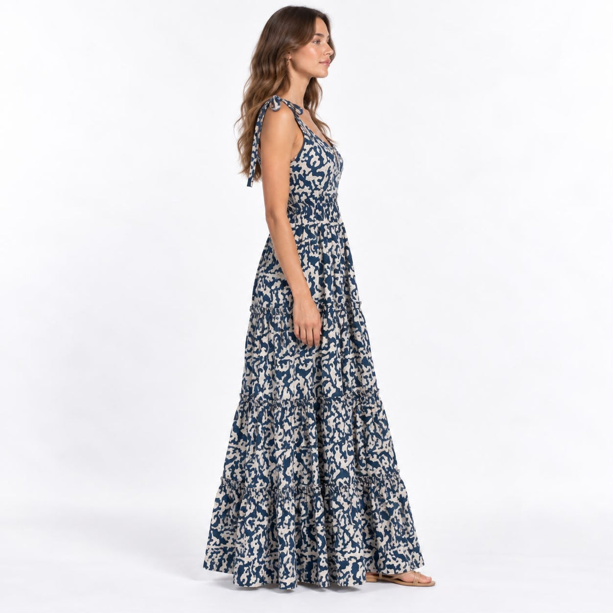 Indigo Bloom Tiered Dress