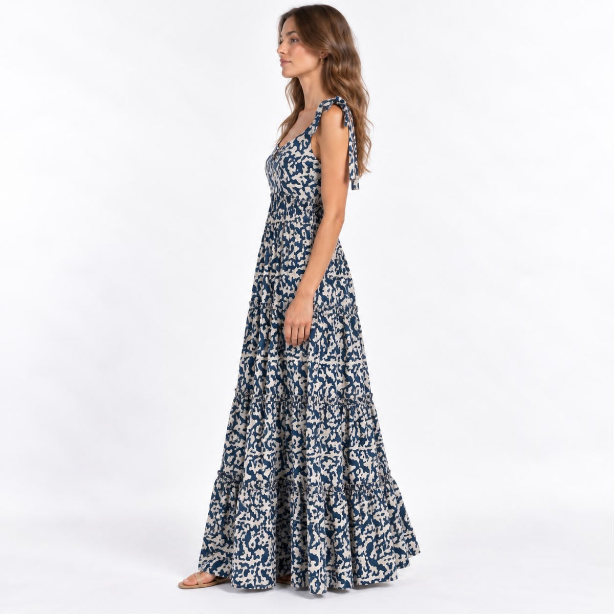 Indigo Bloom Tiered Dress